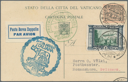 Zeppelinpost Europa: 1933. Vatican City-Italy Mixed Frank Postcard Flown On The Graf Zeppelin LZ127 - Europe (Other)