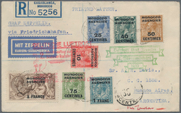 Zeppelinpost Übersee: 1933, 2. Südamerikafahrt, R-Brief Ab Casablanca 25.5. Mit U.a. 1 Franc Seahors - Zeppelin