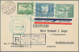 Zeppelinpost Übersee: 1936. Registered El Salvador Card Flown On The German Hindenburg Zeppelin Airs - Zeppelines