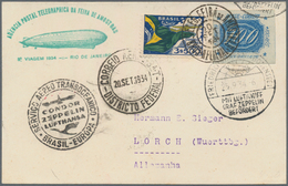 Zeppelinpost Übersee: 1934., 8. SAF 1934, Brasilian Franked 4200 Rs Post Card, Posted At The Fair's - Zeppelins