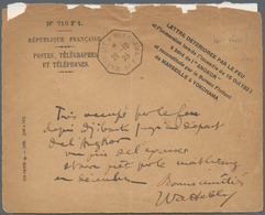 Katastrophenpost: 1923, Fire Aboard French MM Mail Ship Angkor: Pink Label "Deteriore Par Le Feu Et - Sonstige & Ohne Zuordnung