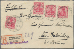 Deutsche Schiffspost Im Ausland - Seepost: 1912, 4 X 10 Pf Germania, MeF Auf Einschreibebrief Mit K1 - Altri & Non Classificati