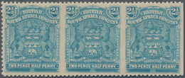 Britische Südafrika-Gesellschaft: 1898-1908 2½d. Blue Horizontal Strip Of Three, Variety IMPERFORATE - Zonder Classificatie