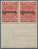 Britische Südafrika-Gesellschaft: 1909-12 1d. Carmine-rose Bottom Marginal Pair, Variety IMPERFORATE - Zonder Classificatie