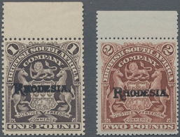 Britische Südafrika-Gesellschaft: 1909-12 'Coat Of Arms' £2 Rosy Brown On Bluish Paper Plus £1 Purpl - Non Classés