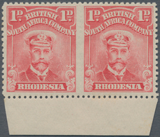 Britische Südafrika-Gesellschaft: 1913-19 KGV. 1d. Bright Rose-scarlet Bottom Marginal Pair, IMPERFO - Zonder Classificatie