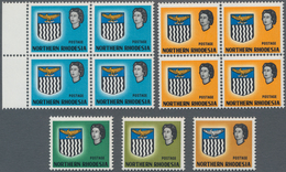 Nord-Rhodesien: 1963 'Arms': Group Of 11 Stamps Showing "VALUE OMITTED", With Blocks Of Four Of 1d. - Northern Rhodesia (...-1963)