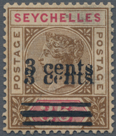 Seychellen: 1901 QV 3c. On 36c. Brown & Carmine, Variety "OVERPRINT INVERTED", Unused Without Gum, F - Seychellen (...-1976)