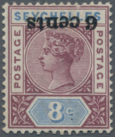 Seychellen: 1901 QV 6c. On 8c. Brown-purple & Ultramarine, Variety "OVERPRINT INVERTED", Mint Lightl - Seychellen (...-1976)