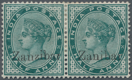 Zanzibar: 1895-96 ½a. Green Horizontal Pair, Right-hand Stamp Showing Ovpt. Variety "Zanibar" For "Z - Zanzibar (...-1963)