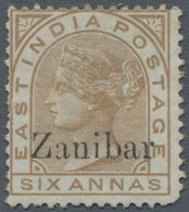 Zanzibar: 1895-96 6a. Pale Brown Showing Ovpt. Variety "Zanibar" For "Zanzibar", Mounted Mint, With - Zanzibar (...-1963)