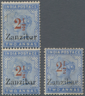 Zanzibar: 1895-98 Provisionals: 2½ On 2a. Pale Blue Vertical Pair With Ovpt. Type 7 (top) And 6 (bot - Zanzibar (...-1963)