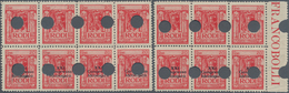 Ägäische Inseln: RHODOS: 1929, 20 C Red In Block Of 8 And Block Of 6, Lower Four And Three Stamps Wi - Egée