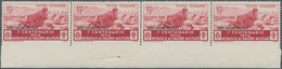 Ägäische Inseln: 1934, Military Medal, 2.55l.+2l. Red, Bottom Marginal Strip Of Four Showing Variety - Egée