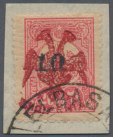 Albanien: 1913, Double Headed Eagle Overprints, Revaluation "10" On 20pa. Rose With RED EAGLE OVERPR - Albanie