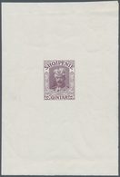 Albanien: 1914. Lot Of 3 Imperforate Single Printings For Unissued Stamp "25 Q Wilhelm" In Blue, Red - Albanië