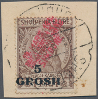 Albanien - Lokalausgaben: SHKODER: 1915, 5pa.-5gr., Complete Set Of Six Values, On Piece Neatly Canc - Albanie