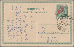 Albanien - Lokalausgaben: SHKODER: 1915, Red 4line Overprint On Stationery Card 5q. Green, Postmarke - Albanië