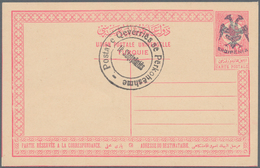 Albanien - Ganzsachen: 1913, Double Headed Eagle Overprints, Two Unused Stationery Cards: 20pa. Red - Albanie