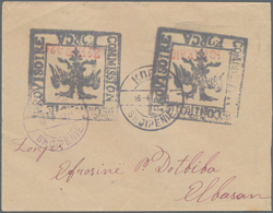 Albanien - Ganzsachen: KORCA: 1914, Stationery Envelope Bearing BOTH Imprints 10pa. Red On Black And - Albanie