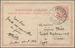 Albanien - Ganzsachen: 1914 Postal Stationery Card 10 Qint Rose From Shkoder To Caire Egypt, Rare De - Albanië