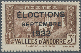 Andorra - Französische Post: 1933, "ELECTIONS" Overprints, Private Issue, 3c. Brown With Error "ELOC - Autres & Non Classés