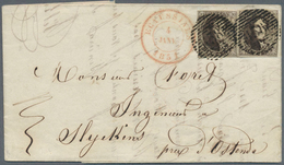Belgien: 1851, EARLY USAGE 10c. Brown Horiz. Pair, Fresh Colour, Touched To Full Margins, On Letters - Ongebruikt