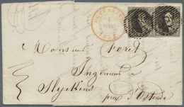 Belgien: 1851, EARLY USAGE 10c. Brown Horiz. Pair, Fresh Colour, Touched To Full Margins, On Letters - Unused Stamps