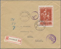 Belgien: 1942, 5 Fr + 10 Fr Red-brown Cancelled "ANTWERPEN" On Registered Letter To Finland - Neufs