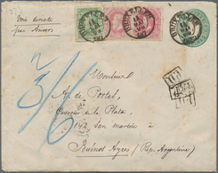 Belgien - Ganzsachen: 1875, Destination Argentinia: Stationery Envelope 10c. Blue-green Uprated By 1 - Autres & Non Classés