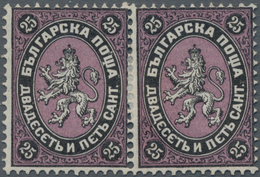 Bulgarien: 1879, Defintives "Lion-Coat Of Arms", 25c. Black/lilac, Horizontal Pair In Bright Colours - Storia Postale