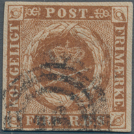 Dänemark: 1854, 4 S (FIRE R.B.S.) Chestnut Brown, Cancelled With Three-ring Numeral (AFA #1 III F). - Unused Stamps