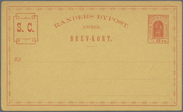 Dänemark - Ganzsachen: 1887 Two Unused Postal Stationery Cards 3 öre Oliv-grey On Yellow Paper And 5 - Entiers Postaux
