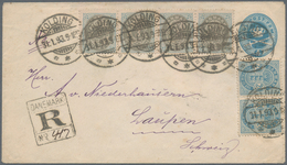 Dänemark - Ganzsachen: 1893: Postal Stationery Envelope 4 (øre) Blue Used Registered From Kolding To - Entiers Postaux