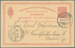 Dänemark - Ganzsachen: 1895, 10 Öre Wappen Rot, Ganzsachenpostkarte (mit Kleinen Eckziffern) Von „KJ - Enteros Postales