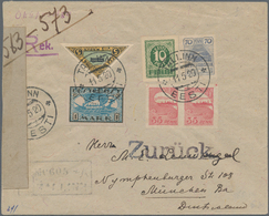 Estland: 1920. Registered Airmail Letter To Germany, Franked 10 P Green, 70 P Dull Lilac, 1 M Blue A - Estonia