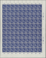 Finnland: 1950, Lion Type 20m. Blue Complete (folded) Sheet With 100 Stamps And Margins Around With - Gebraucht