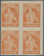 Fiume: 1919. Definitives ("Allegory"). 45 C Orange, Perf L 11 1/2. Fine Mint Block Of Four (bottom P - Fiume