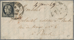 Frankreich: 1849, Ceres 20c. Black, Fresh Colour And Close To Full Margins, Single Franking On Lette - Autres & Non Classés