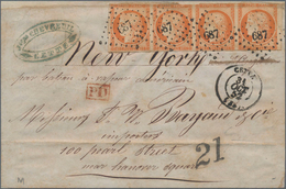 Frankreich: 1852, Ceres 40c. Orange, Horizontal Strip Of Four On Front Of Letter To New York, Neatly - Autres & Non Classés