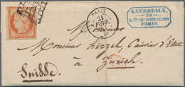 Frankreich: 1849-50 40c. Red-orange Used On Small Cover From Paris To Zurich, Switzerland Tied By Gr - Andere & Zonder Classificatie