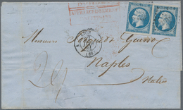 Frankreich: 1861 Folded Cover From Lyon To Naples, Italy Via Marseilles, Insufficiently Franked (spe - Autres & Non Classés