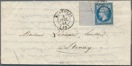 Frankreich: 1861, 20 C Blue On Lilac "Napoleon" From Left Sheet Margin (16 Mm), Tied By Numeral Canc - Autres & Non Classés