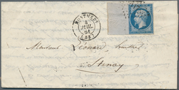 Frankreich: 1861, 20 C Blue On Lilac "Napoleon" From Left Sheet Margin (16 Mm), Tied By Numeral Canc - Andere & Zonder Classificatie