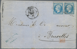 Frankreich: 1860 'Napoleon' 20c. Blue Horizontal Pair With PRIVATE PERFORATION 7¼x7 (Frères, Paris) - Other & Unclassified