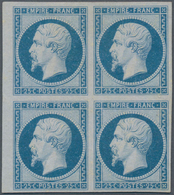 Frankreich: 1853, Empire Nd 25c. Blue, Left Marginal Block Of Four, Fresh Colour And Full Margins Al - Sonstige & Ohne Zuordnung