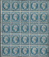 Frankreich: 1853, Empire Nd 25c. Blue, Left Marginal BLOCK OF 25, Fresh Colour And Close To Full Mar - Otros & Sin Clasificación