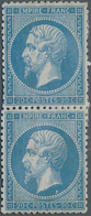 Frankreich: 1862, Napoleon 20c. Blue, Vertical Pair, Fresh Colour, Rough And Slightly Uneven Perfora - Autres & Non Classés
