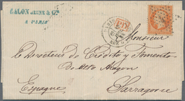 Frankreich: 1863 'Napoleon' 40c. Orange Used On Folded Letter From Paris To Sarragoza, Spain Tied By - Autres & Non Classés