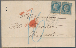 Frankreich: 1869, Laure 20c. Blue Horizontal Pair On Insufficiently Paid Lettersheet With Full Messa - Other & Unclassified